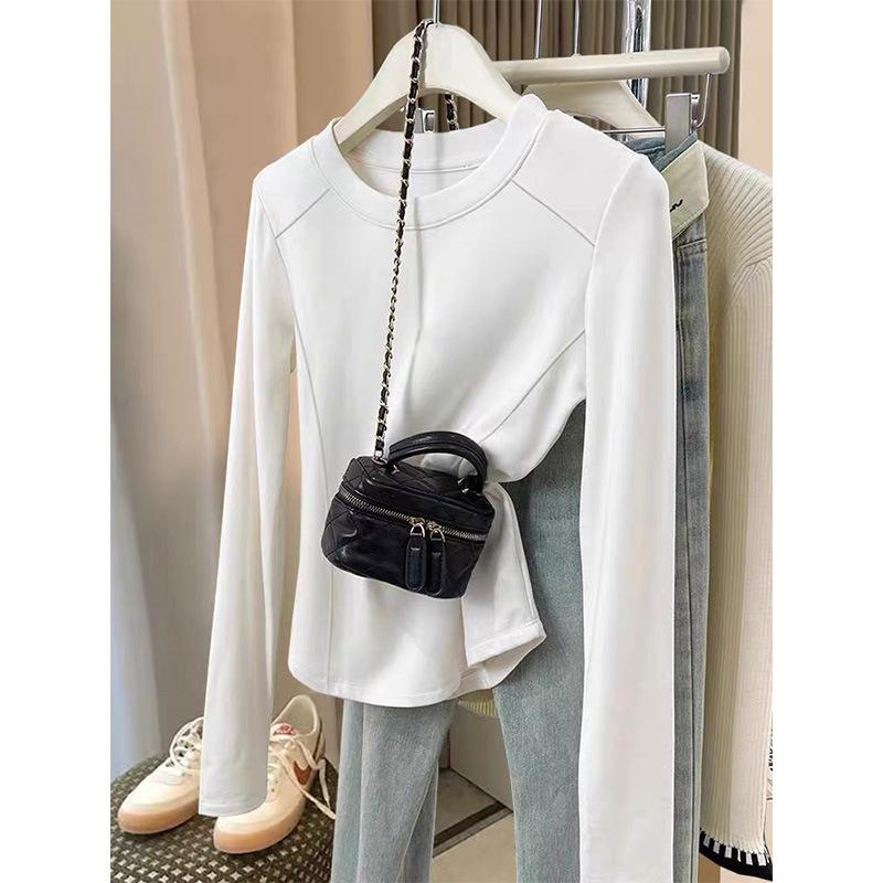 

Women s White Long-Sleeve T-shirt - Brushed De Rong Fabric, Warm Thickened Base Layer, New for Spring/Autumn/Winter 2026. S