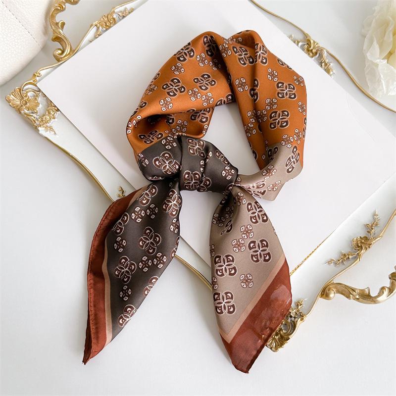 Summer new simple printing silk scarf simulation silk scarf 71cm small square scarf fashionable versatile professional scarf women
