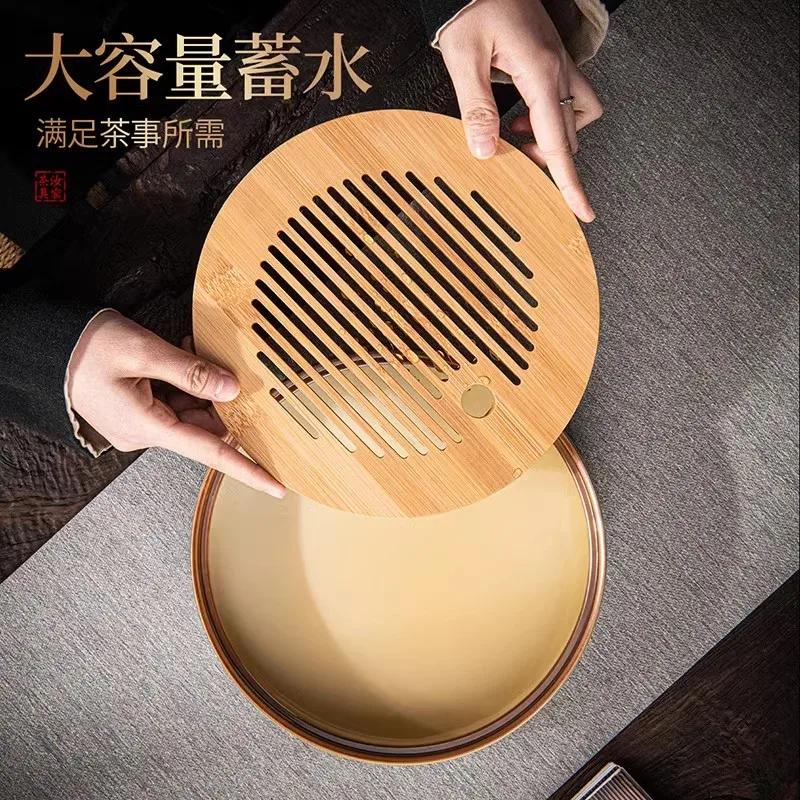 Handmade Blue and White Ceramic Bamboo Tea Tray for Home Use Ceramic Tea Sets, Traditional Chinese Tea Table