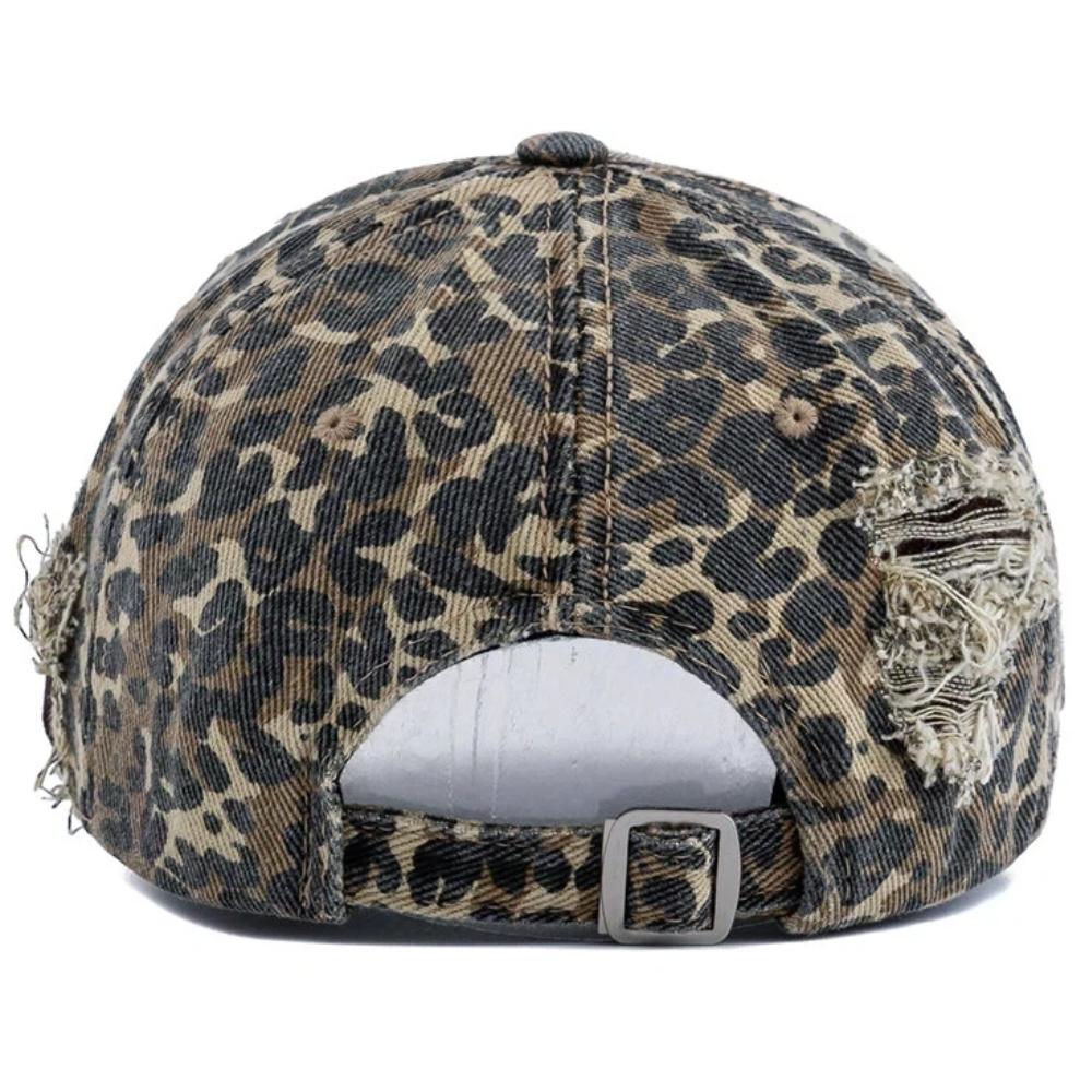 New Style Women's Vintage Distressed Baseball Cap Leopard Print Ripped Sun Hat Casual Streetwear Outdoor Cap