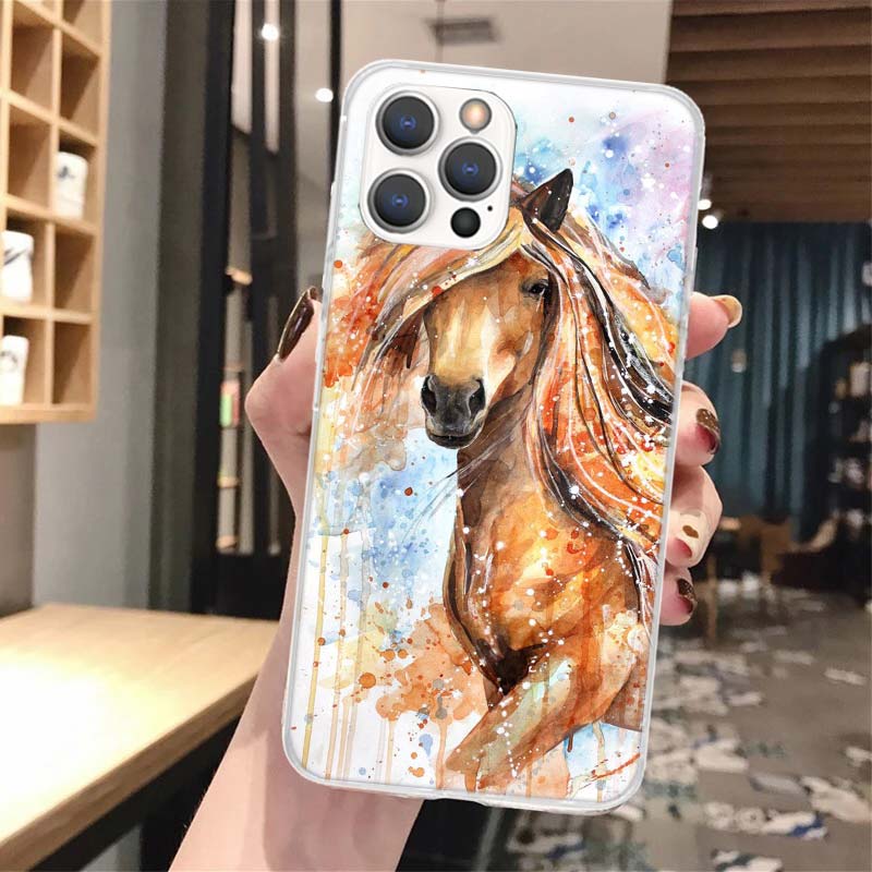 

Animal Oil Painting Horse Soft Phone Case For iPhone 16 15 14 13 12 11 Pro Max X XR XS 7 Plus 8 + SE 2020 Pattern Customized Cov iPhone 12 Pro Max
