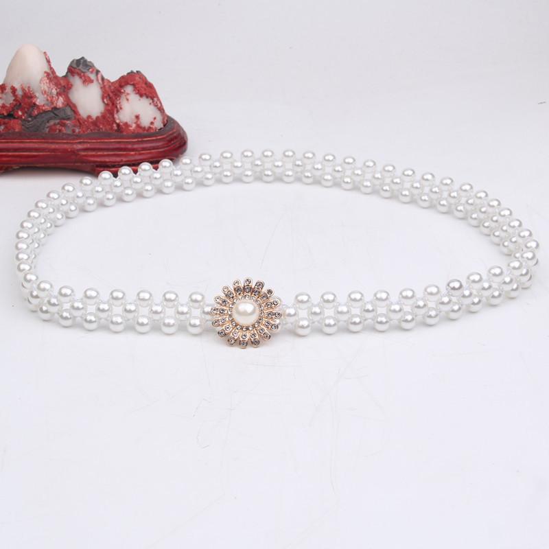 Rhinestone Pearl Waist Chain Women'S Elastic Waist Seal Women'S Decoration Elastic Woven Belt Dress Decoration