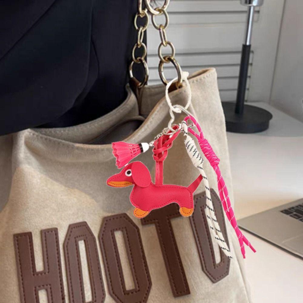 Woven Rope Braided Rope Bag Pendant PU Leather Badminton Couple Keyring  Girls Couple Girlfriends