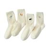 Women's Fluffy Fleece-Lined Mid-Calf Socks - Japanese-Style Cartoon Embroidery