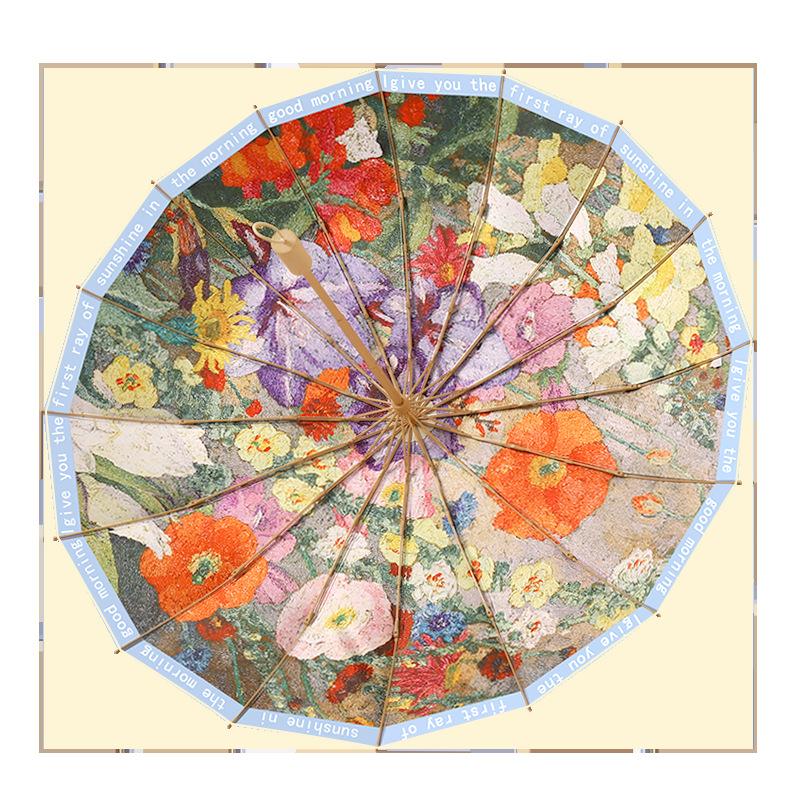 New 16-strand Aluminum Alloy Color Glue Three-fold Parasol Sunny and Rainy Retro Oil Painting Sunny Umbrella Umbrella