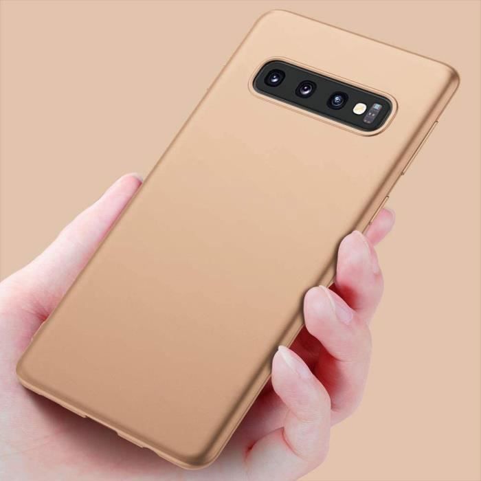 Coque de protection - BOOLING - pour Samsung Galaxy S10 - Silicone ultra-léger - Lot de 2 verres trempés - Doré