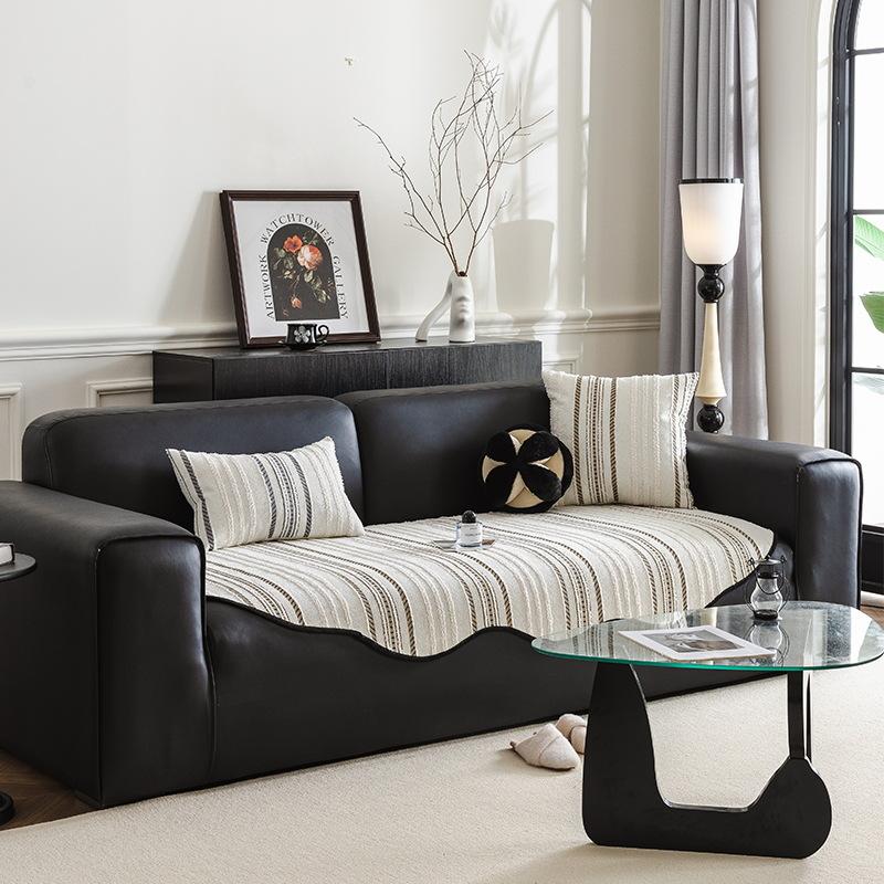 Striped Jacquard Chenille Sofa Cushion, Universal In All Seasons, Non-Slip Seat Cushion, Irregular Special-Shaped Straight-Row Sofa Cover