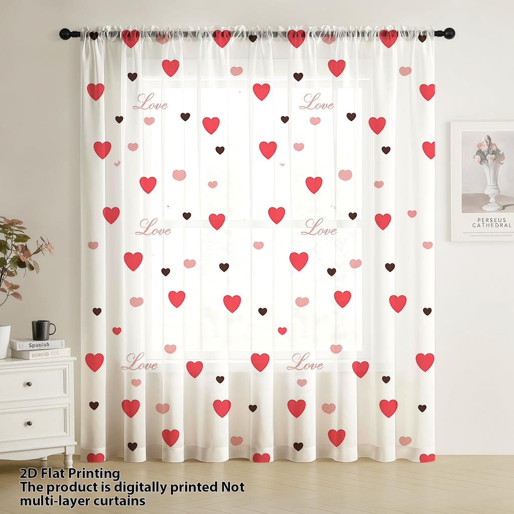 1PC Soft Heart Whisper Sheer Curtain-Multi-Color Love Heart Pole-Mounted Curtain Light Sweet Atmosphere Decorative Sheer Curtain
