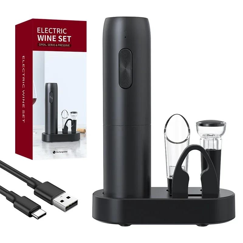 Electric Wine Bottle Opener Automatic Red Wine Corkscrew Rechargeable Opener Foil Cutter Base Wine Tools For Kitchen Accessories