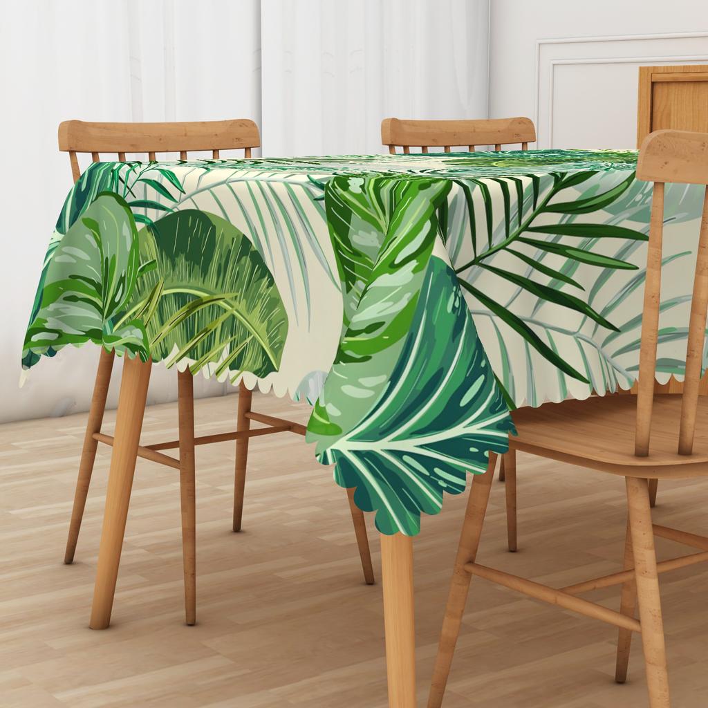 Tropical Palm Leaves Flowers Table Cloth Wedding Party Rectangle Waterproof Reusable Kitchen Tablecloth Camping Patio Decor