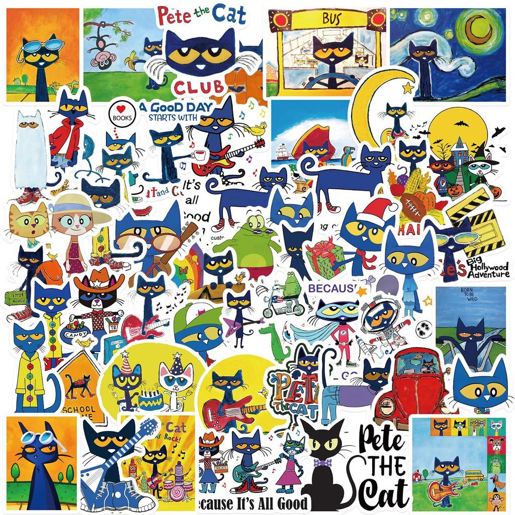 50 Cartoon Pete Cat Stickers DIY Decorative Guitar Notebook Suitcase DIY Waterproof Stickers