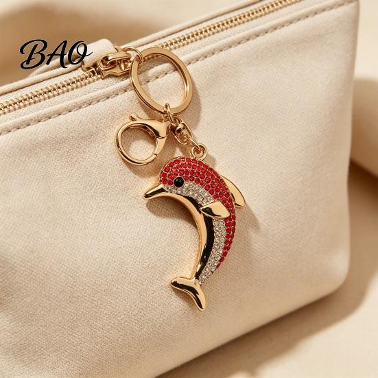 Rhinestone Pendant Keychain Pendant, Sparkling Rhinestones Dolphin Shape Keychain, Electroplated Surface Durable Charm Key Holder with Ring