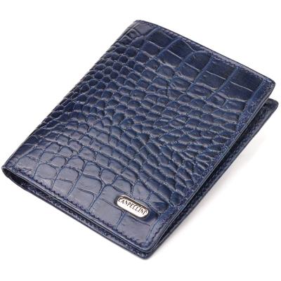 Unusual Men's Wallet Made of Genuine Textured Leather CANPELLINI Purse 21499 Blue