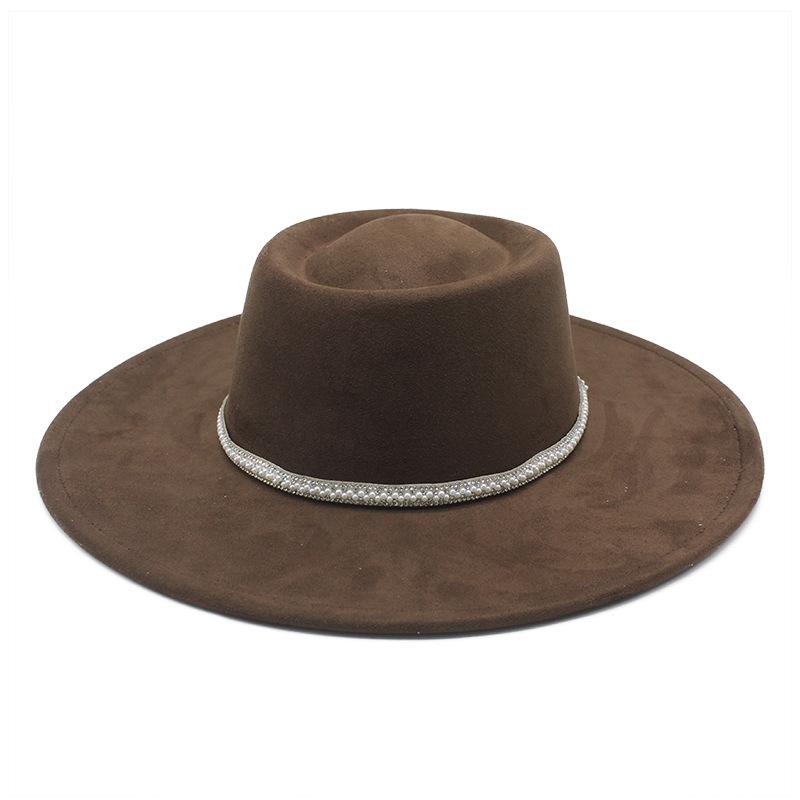 Suede Pearl Decorative Concave-Convex Top Hat, Simple Holiday Performance Street Shot Big-Brimmed Top Hat