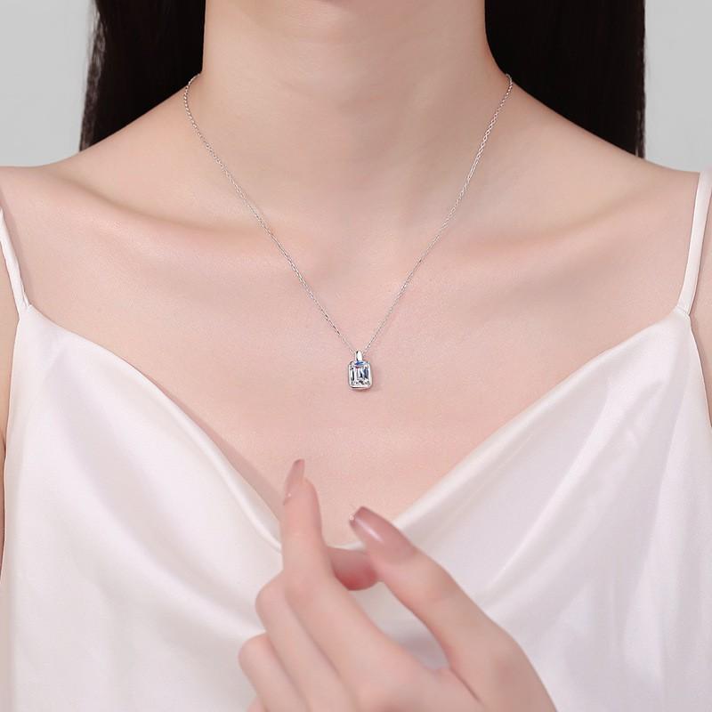Minimalist Square Candy Pendant Necklace Women Sterling Chain Daily Wear Simple Locket Jewelry