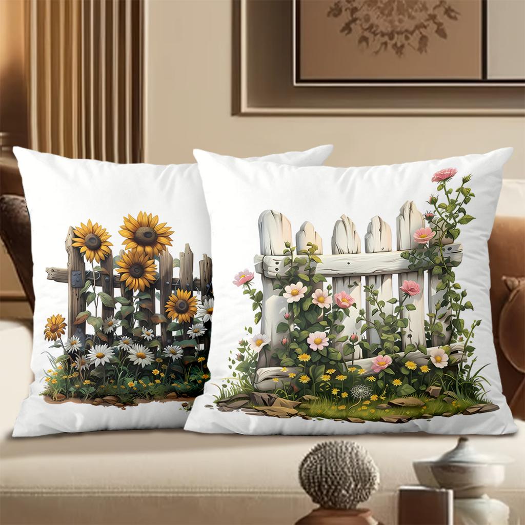 Floral Fence Pattern Decorative Throw Pillow Cushions Polyester Pillowcase, Sofa Decorative Cushion Cov Headboard Pillow