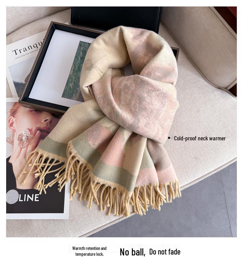 Elegant Ethnic Style Double-Sided Scarf – Women's Soft, Thick, Warm Shawl for Autumn & Winter