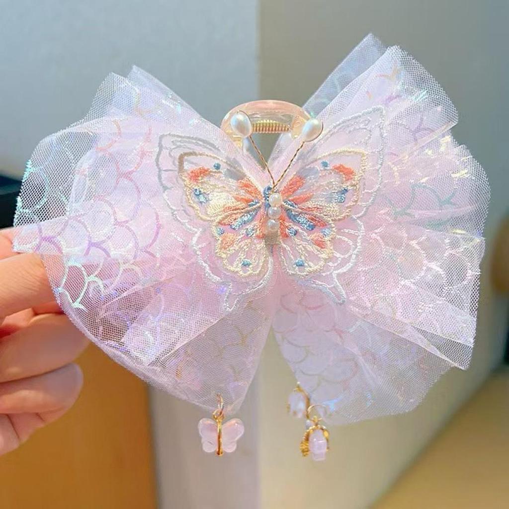 Princess Style Pink Fairy Dot Pearl Bow Hair Clip for Children