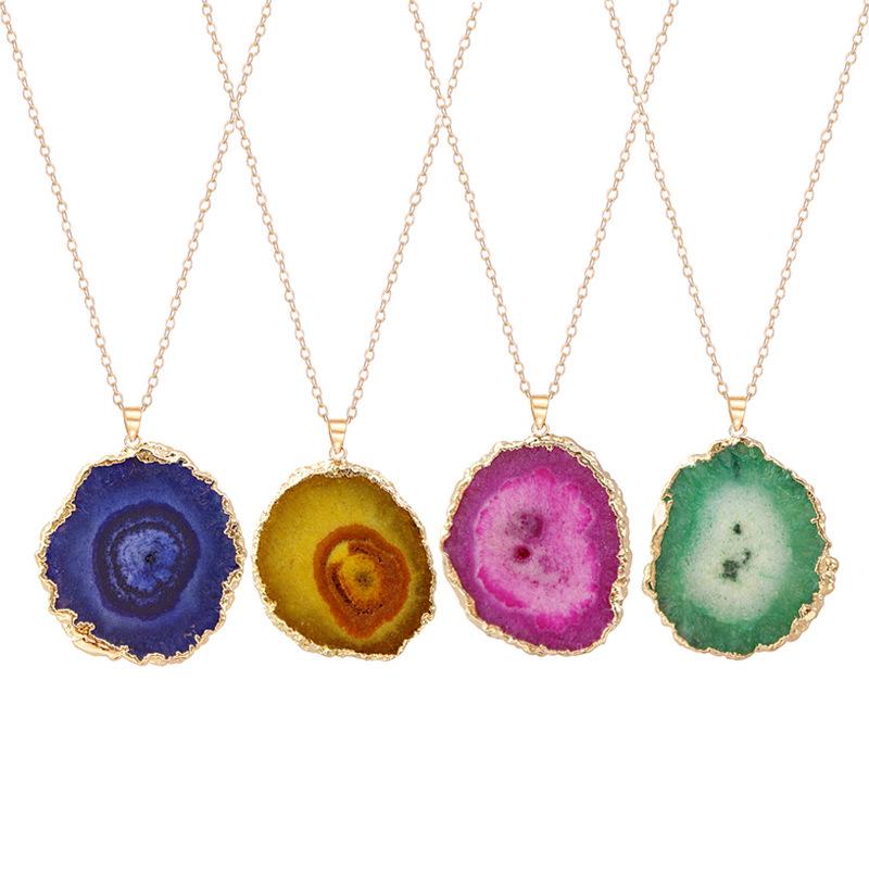 Seven-Color Crystal Sunflower Pendant Necklace with Gold Edging