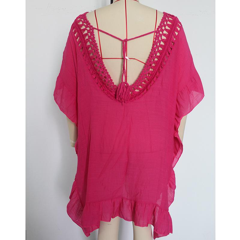 Flerfärgad volangkant virkad krage knytband öppen spetskofta för damer solskydd