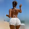 Women Swim Boho Feel Hollow Out Drawstring Waist  Cover Up Shorts Swimwear Drawstring High Waist Knit Beach Shorts