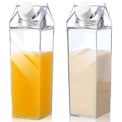1pcs Milk Carton Water Bottle Transparent Plastic Square Milk Orange Juice Tea Container Box Sport Cup for Sports Travel Camping