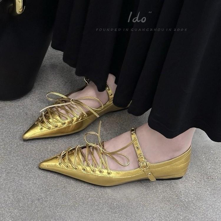 Fashion Sexy Lace-up Bow Pointed Toe Heeled Sandals Women Summer New Elegant Thin Flat Shoes Soft Leather Slingback Party Dress Shoes