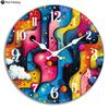 Wooden Silent Wall Clock Abstract Colorful Swirls Quartz Analog Clock for Kitchen Home Halloween New Year Gift