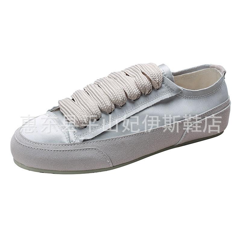 2024 2024 New Women's Commuter Shoes Satin Shoes Spanish Ribbon Flat Shoes Casual Comfortable Soft Bottom White Shoes Female Slippers