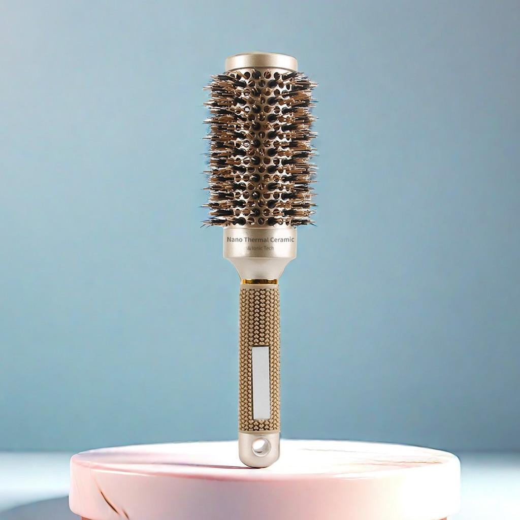 Brosse de coiffure ionique en poils de sanglier pour sèche-cheveux, brosse ronde en céramique pour sèche-cheveux