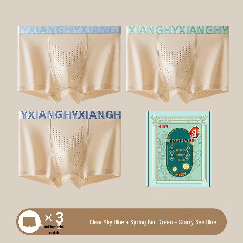 Hengyuanxiang Men's Cordyceps Natural Cotton Antibacterial Boxer Briefs Gift Set