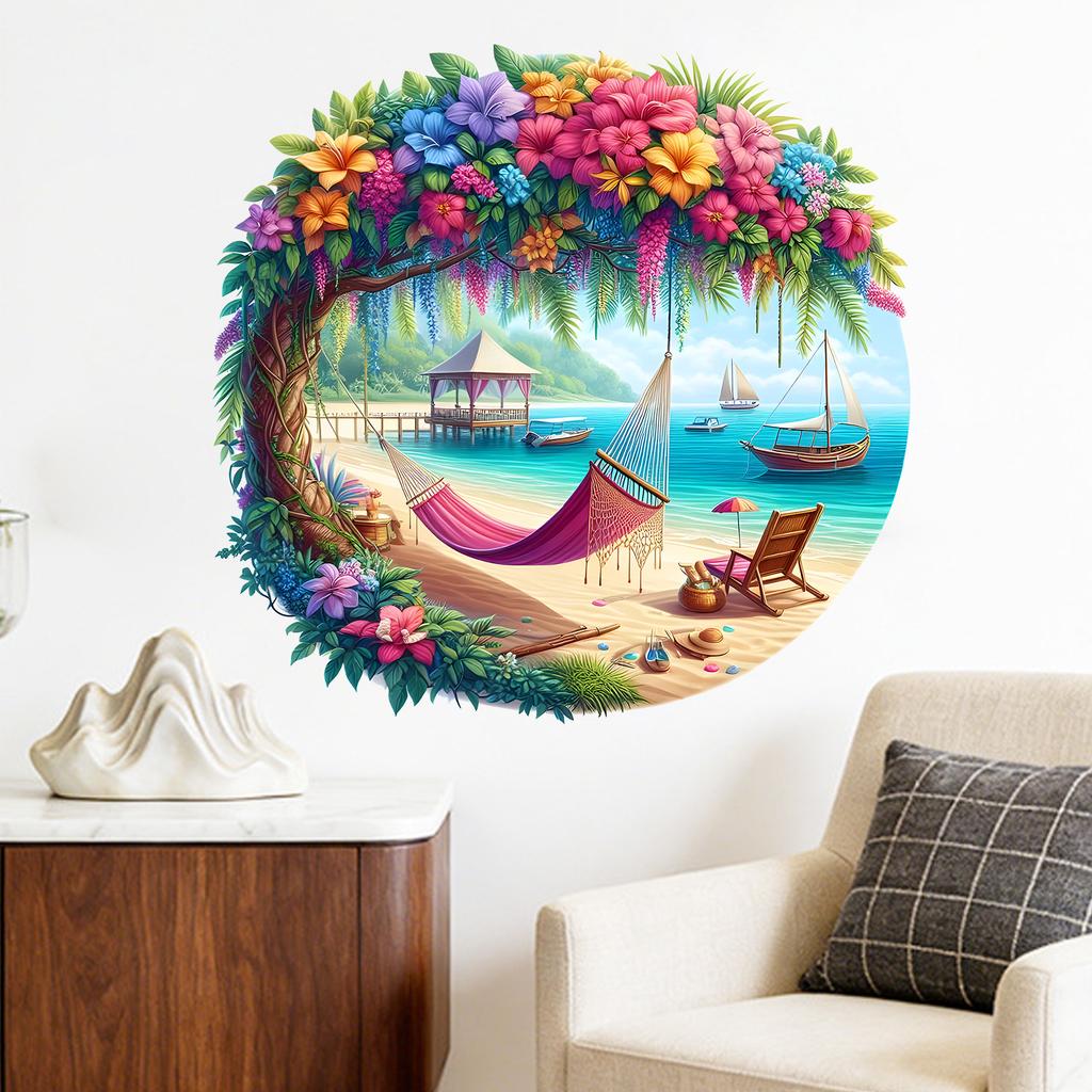 Tropical Beach View Bedroom Living Room Balcony Entrance Self-adhesive Sticker
