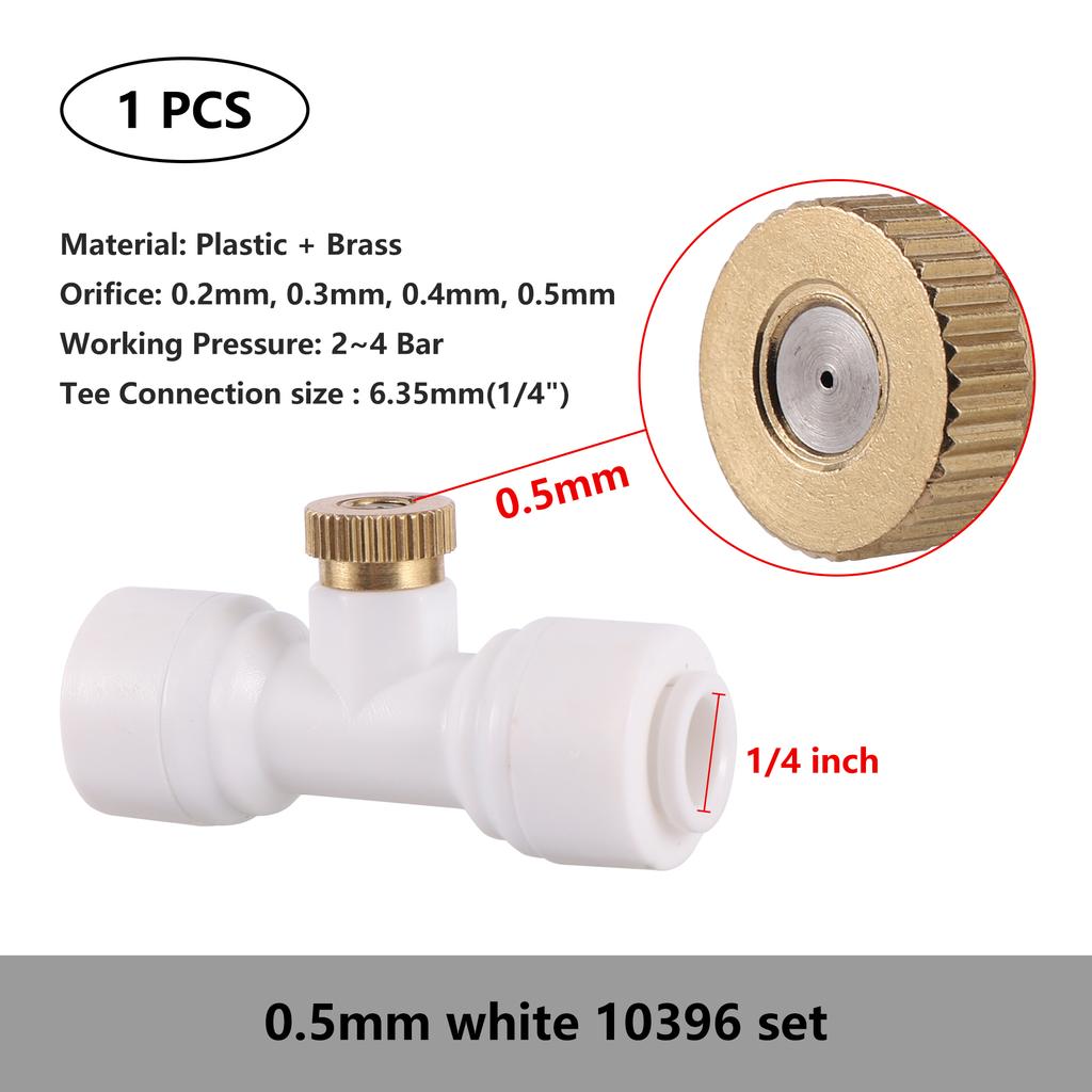 0.2/0.3/0.4/0.5mm Brass Spray Nozzle Atomizing Nozzle Kit for Cooling System 1/4" Tube Low Pressure Garden Yard Atomizing Nozzle