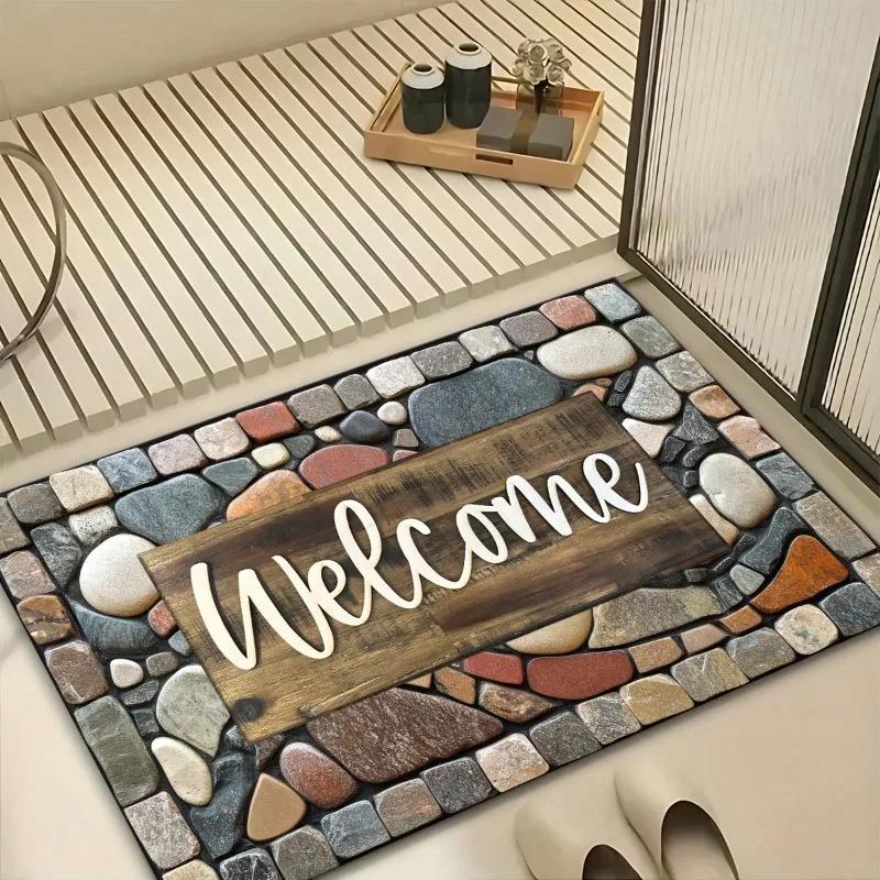 Stone Pattern Sweet Home Carpet Mat Rug Non-Slip Washable Home Decoration for Entryway Kitchen Bedroom Bathroom Indoor Outdoor