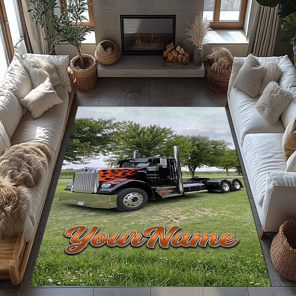 Peterbilt Heavy Trucks Customizable Name Area Rug Perfect for Game Room Living Rooms Foyer Balcony Anti-slip Rug Office home decor