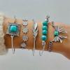 Bohemian Turquoise Leaf Bracelet, Ethnic Bow Flower Turquoise Bracelet Set