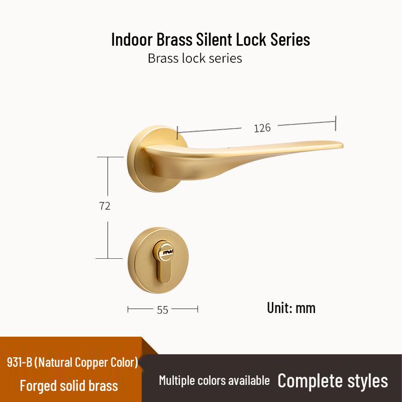 Brass Indoor Magnetic Silent Door Handle for Bedroom & Bathroom