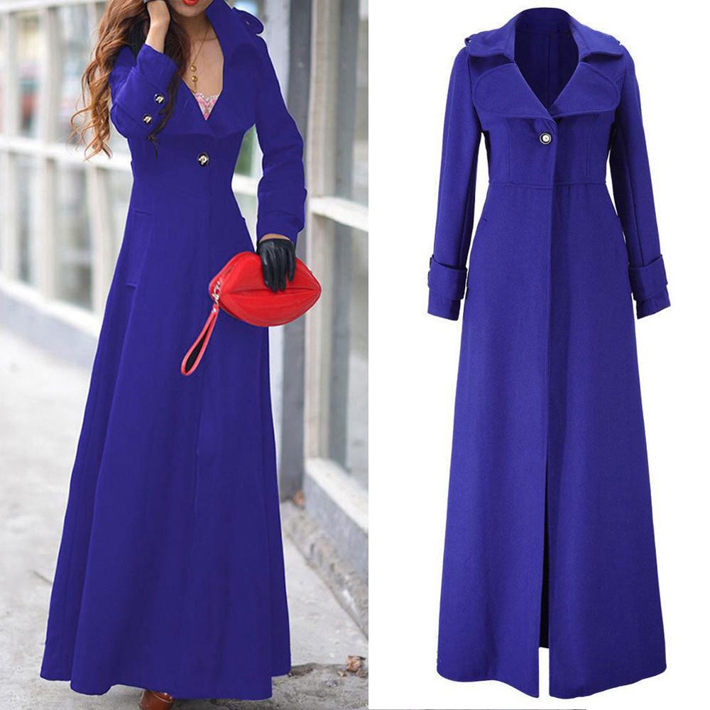 Womens Winter Lapel Slim Coat Trench Jacket Long  Overcoat Outwear