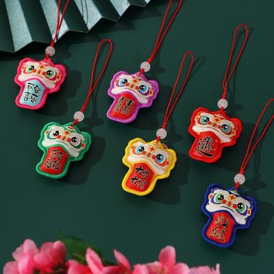 Brocade Lion Dance Embroidered Pendant Chinese Style Spring Festival Hanging Decoration Tassel Keychain Car Hanging Ornaments