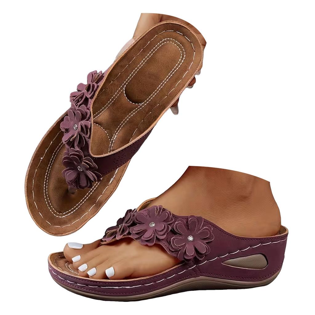 Women'S Platform Wedge Flip Flops With Floral Rhinestones Slip Sandals For Walk Pro Sandals For Women Glitter Sandals Women