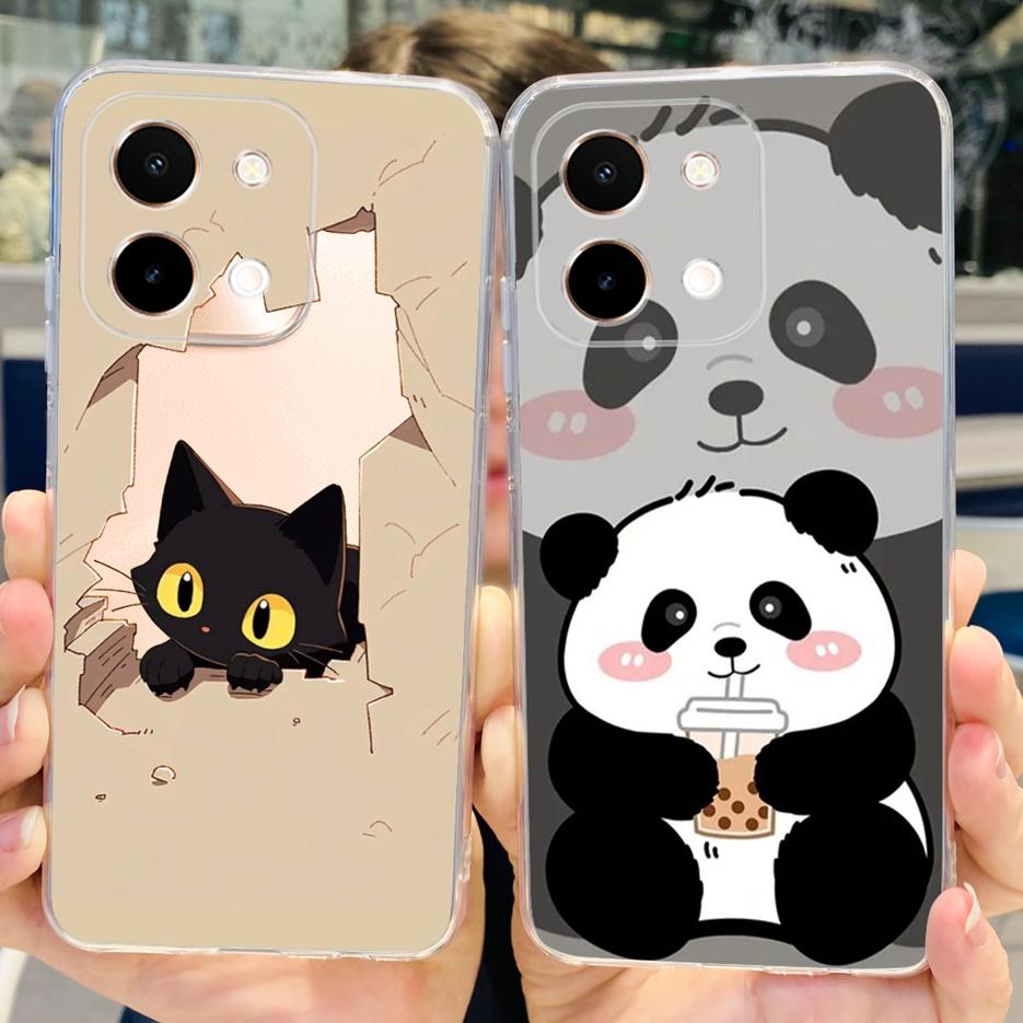 For Vivo Y28 4G Case V2352 Cute Cat Panda Painted Cover Soft Silicone Phone Case For Vivo Y28 Y 28 VivoY28 4G Funda 6.68'' Coque