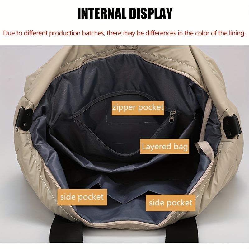 2pcs Large Capacity Padded Women's Tote Bag Set for Travel Fashionable Winter Quilted Handbags Designer Shoulder Bags for Women