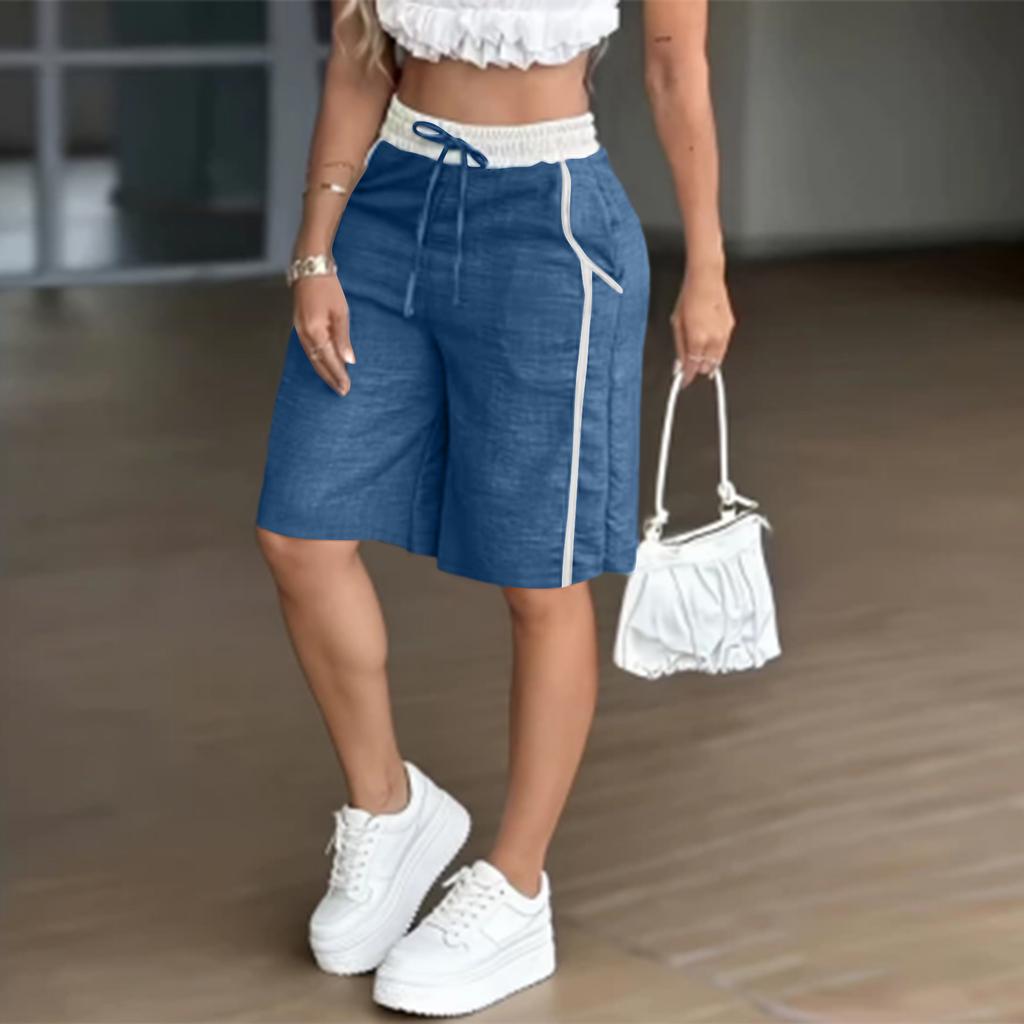 Damen Bermuda-Shorts mit Kordelzug, lässiger lockerer Passform, Seitentaschen und elastischem Bund für den Alltag