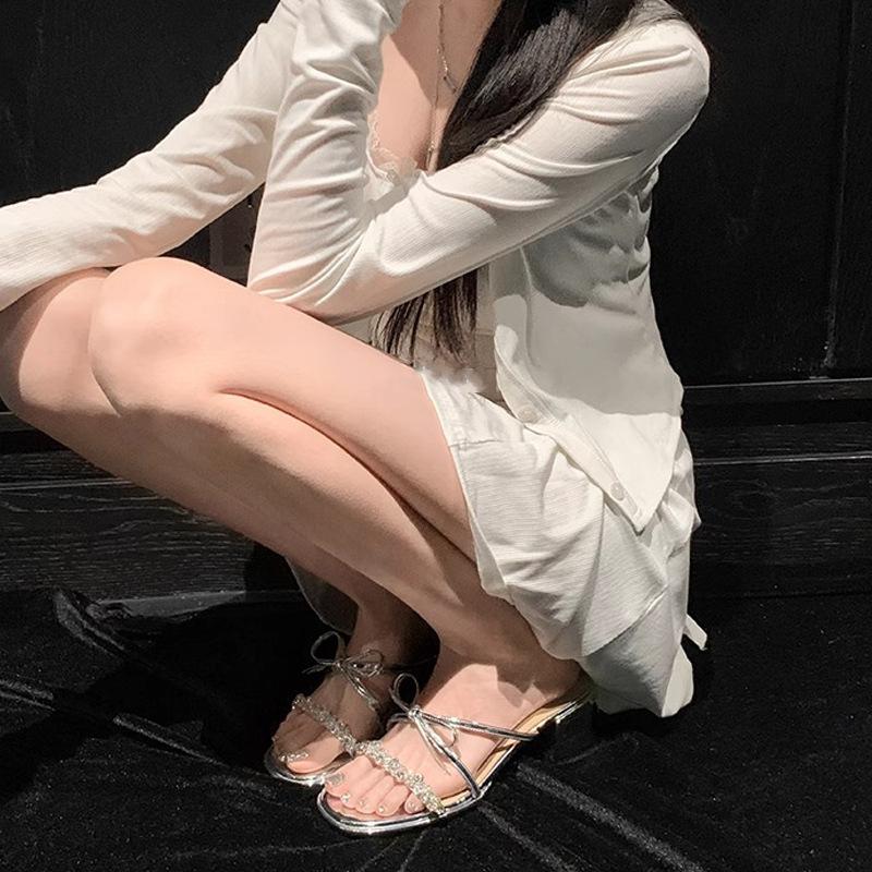 The same crystal butterfly~ rhinestone word with thick heel slippers women's sandals dinner wear women's summer