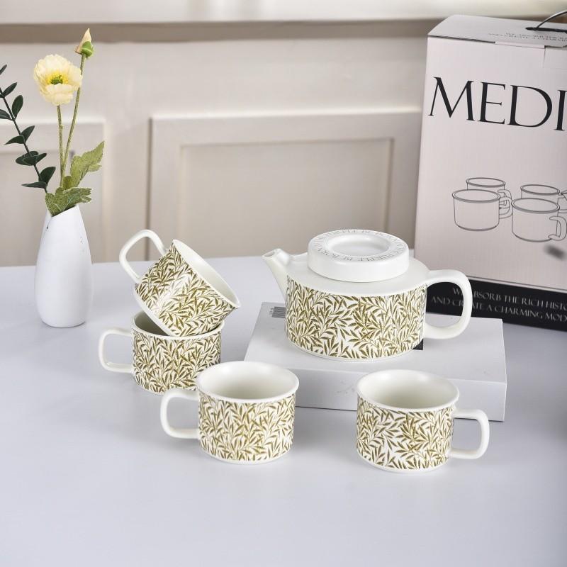 High Value Gold Wheat Ear Creative Glaze Color Drinking Teacup Teapot Heat-Resistant Afternoon Tea Tea Set Household Hospitality