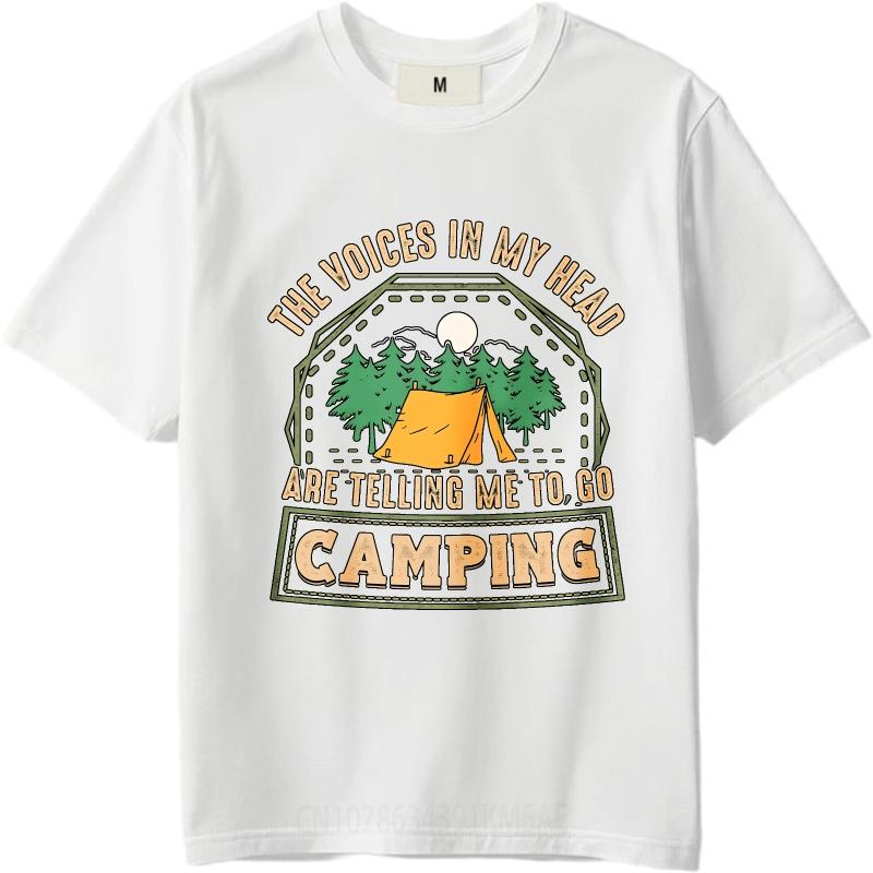 Plus Size Summer Teenagers tshirt The Voices In My Head Are Telling Me To Go Camping Short Sleeve Cotton O Neck Tshirt