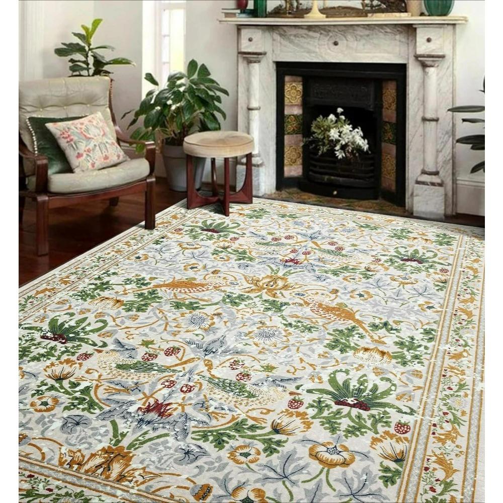 Retro French Sparrow Strawberry Meadow Art Carpet for Living Room Sofa Decor Rug Bedside Kitchen Coffee Table Mat