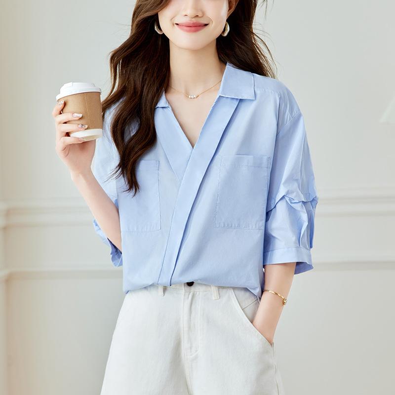 Design Sense of Five-point Short-sleeved Shirt for Women In Summer New Thin High-end Top for Women