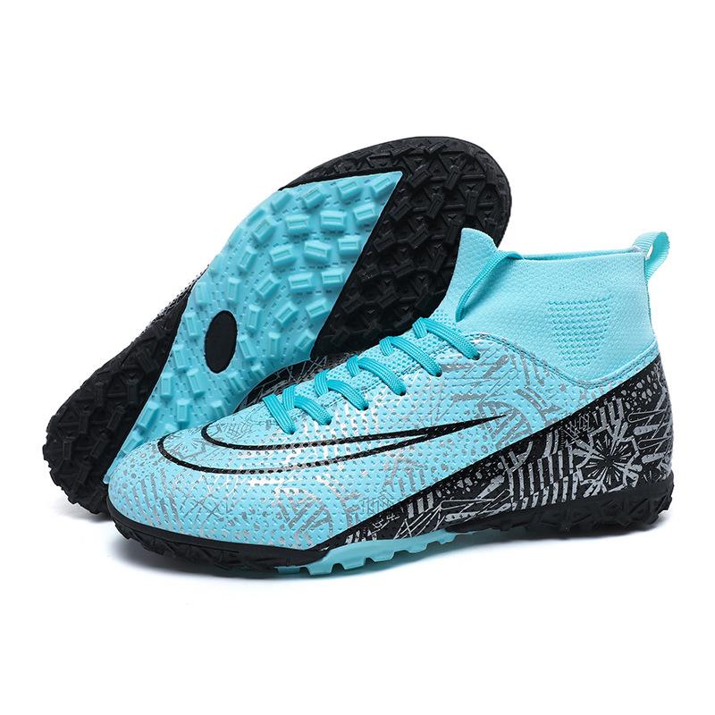 Football shoes men's low-top blue and white porcelain spikes youth professional training sneakers foreign trade explosion large size sports shoes
