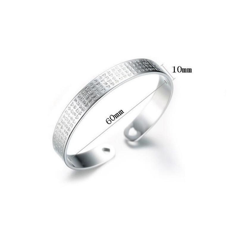 New Retro Ethnic Style Plated S999 Pure Silver Buddha Heart Sutra Bracelet Fashion Noble Consort Opening